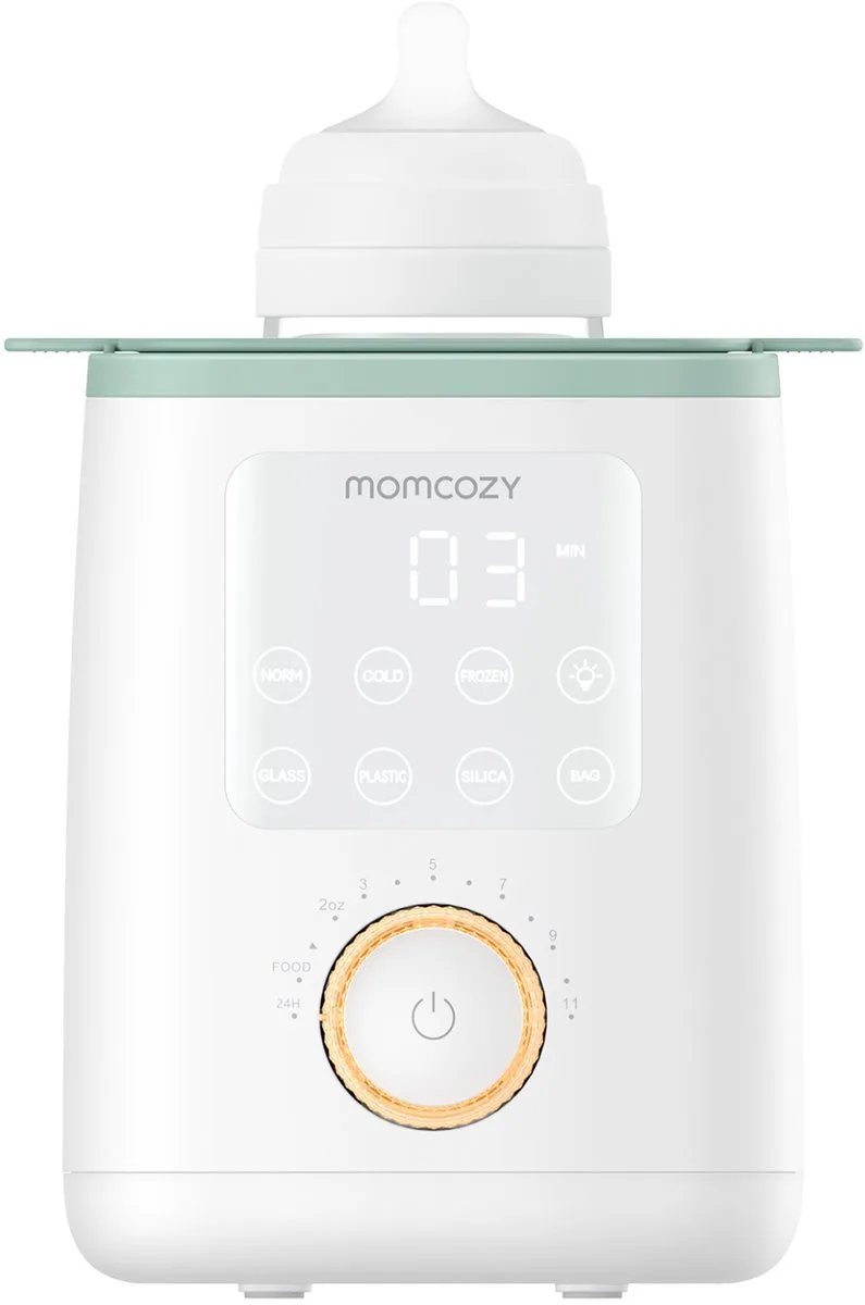 MW02 Analoge Flessenverwarmer – Waterbad Verwarming voor Babyfles en Potjes – Met Verlichting & Warmhoudfunctie de Momcozy en Wit/Groen – photo produit
