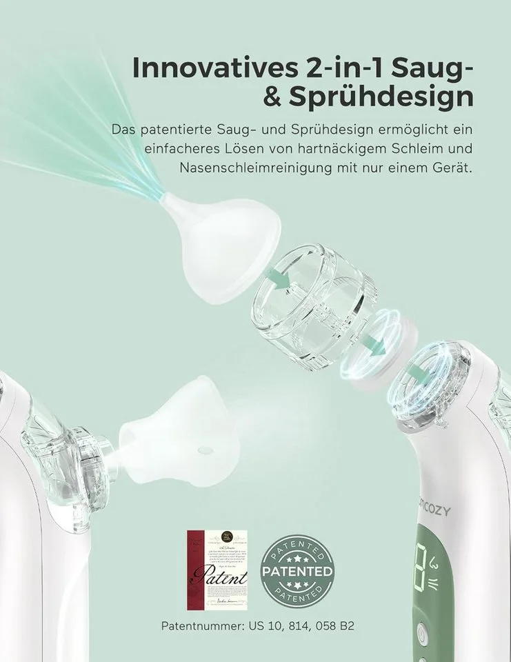 Nasensauger BreezyClear 2-in-1 Elektrischer Nasensauger mit Sprüh und Saugfunktion de Momcozy en Blanc – photo produit 5 sur 5