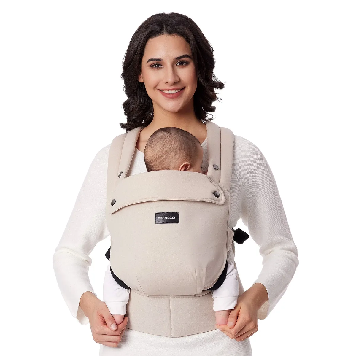 PureHug Babytrage - Ergonomisch, gemütlich und federleicht | Stoff: Baumwolle | Farbe fra Momcozy i Khaki – produktbillede