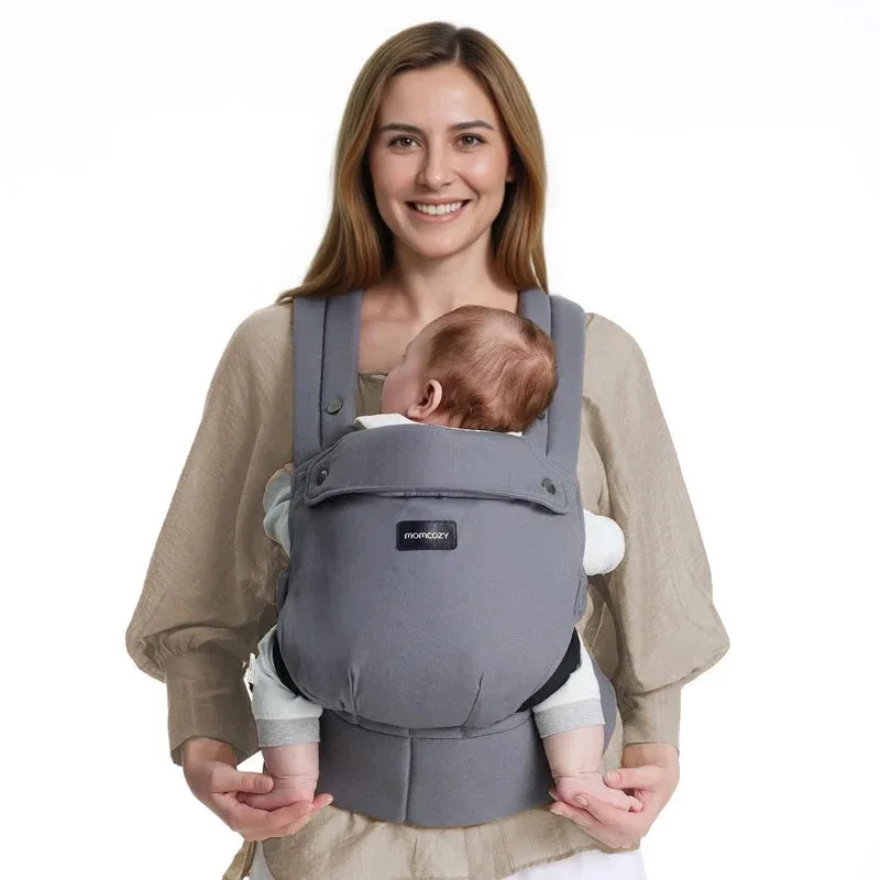 PureHug Babytrage - Ergonomisch, gemütlich und federleicht | Stoff: Baumwolle | Farbe van Momcozy in Grijs – productfoto