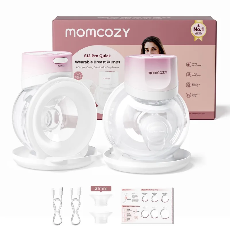 S12Pro Quick Handsfree Borstkolf - 2 stuks - Extra stil en compact - Elektrisch - Oplaadbaar - Roze/Wit - S12Pro+ de Momcozy en Roze – photo produit