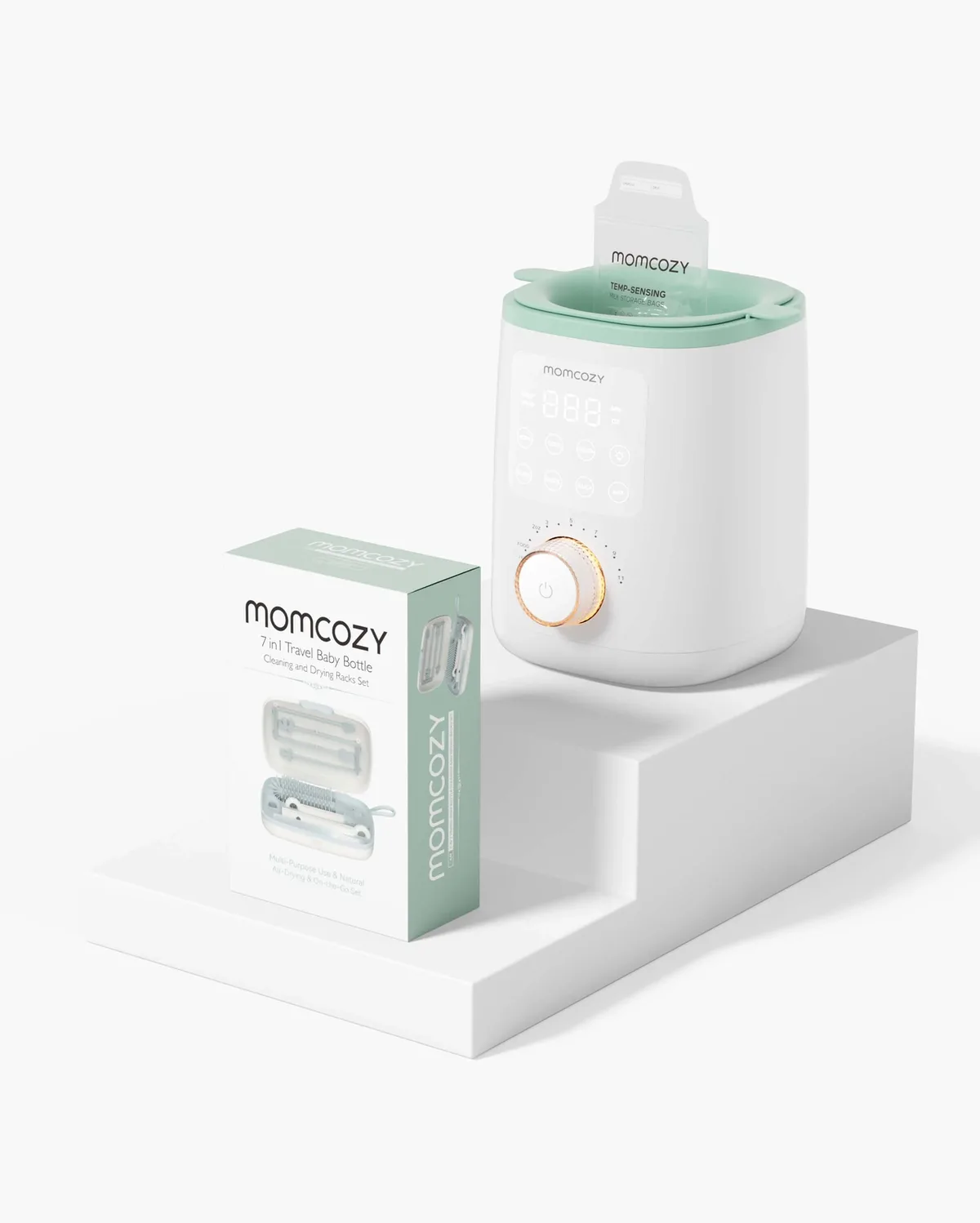 Stillen & Reinigen Bundle - Nutri Flaschenwärmer und Flaschenbürsten-Set von Momcozy – Produktfoto