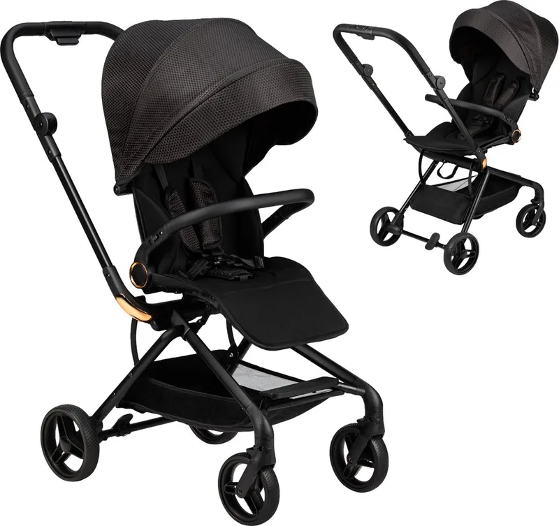 ADELLE Kinderwagen - 360° Draaibare Zitting - Omkeerbaar Zitje - Verstelbare Rugleuning - Tot 22 kg - Goud van MoMi in Zwart – productfoto