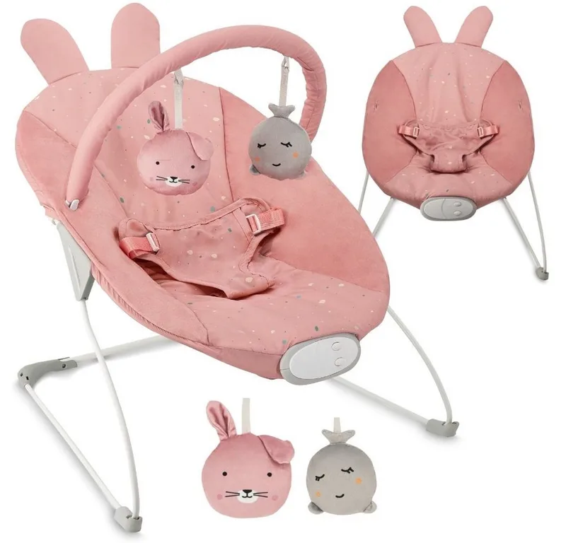 Babywippe GLOSSY, mit Vibration, Musik und Spielbogen van MoMi in Rosa – productfoto