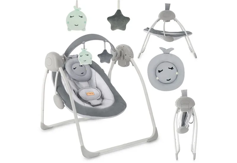 Babywippe Liss, elektrisch mit 5 Stufen, Timer und 6 Melodien by MoMi in Grau – product photo