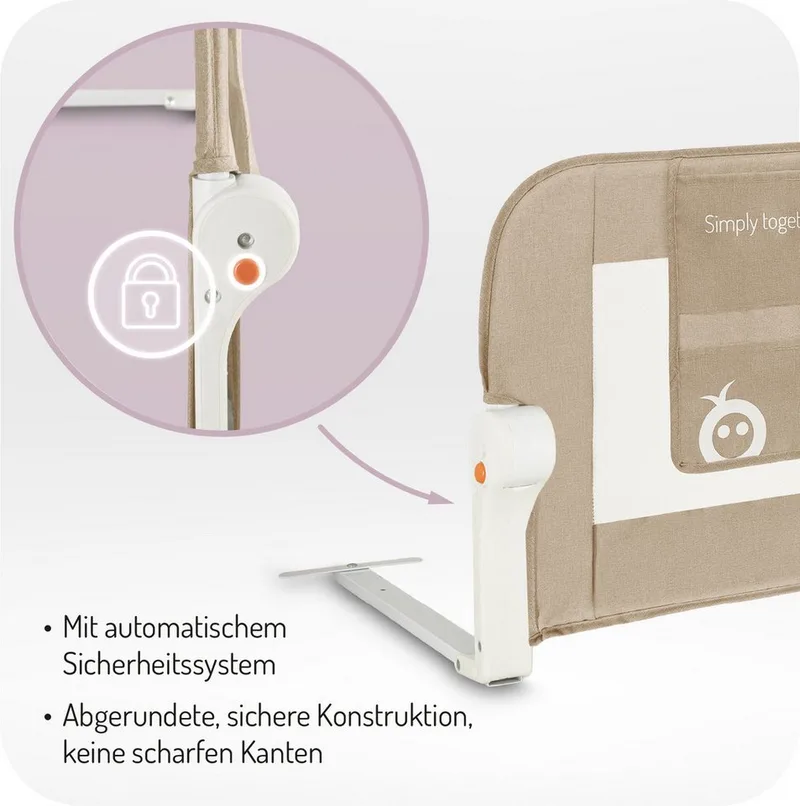 Bettschutzgitter Lexi Plus SM, Absenkbar mit Sicherheitsverriegelung und Montagegurten van MoMi in Beige – productfoto 3 van 5
