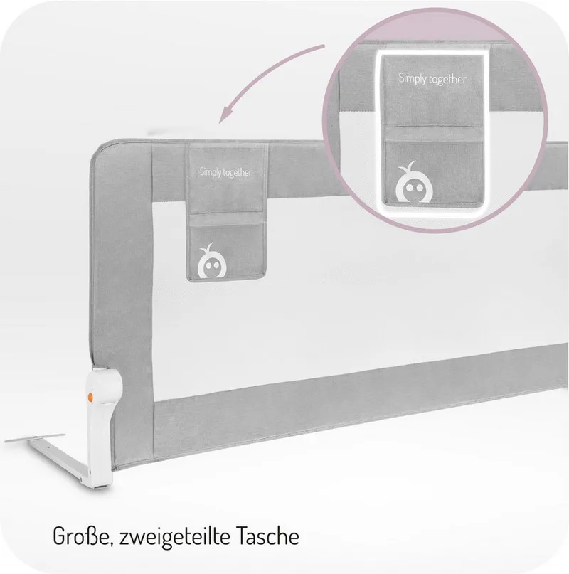 Bettschutzgitter Lexi Plus XL, Absenkbar mit Sicherheitsverriegelung, Netz & Doppeltasche van MoMi in Grijs – productfoto 4 van 5