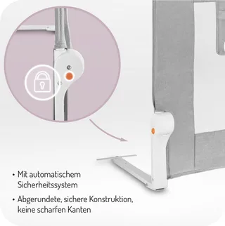 Bettschutzgitter Lexi Plus XL, Absenkbar mit Sicherheitsverriegelung, Netz & Doppeltasche van MoMi in Grijs – productfoto 3 van 5