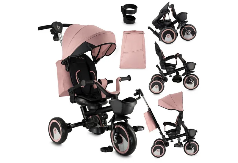 Dreirad-Kinderwagen Ivi, 360° drehbarer Sitz & höhenverstellbare Schiebestange van MoMi in Rosa – productfoto