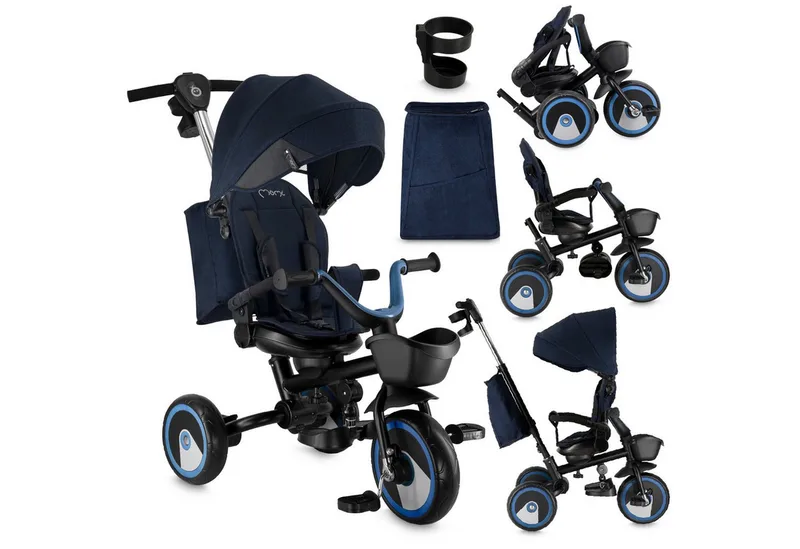 Dreirad-Kinderwagen Ivi, 360° drehbarer Sitz & höhenverstellbare Schiebestange van MoMi in Blau – productfoto