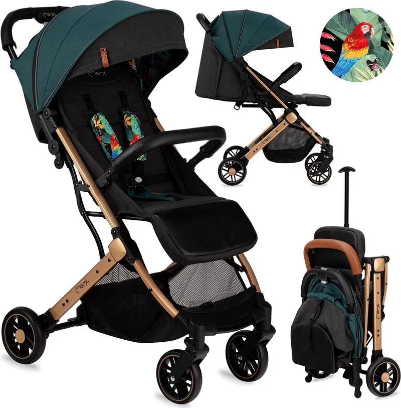 Estelle Kinderwagen - Lichtgewicht Buggy - Compact Opvouwbaar - Met Verstelbare Rugleuning - Reisbuggy 6+ Maanden - Groen/Goud van MoMi in Groen – productfoto