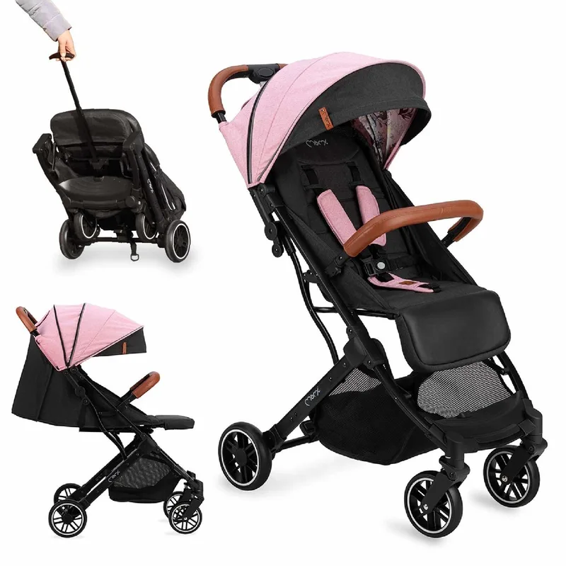 Estelle Kinderwagen - Lichtgewicht Buggy - Compact Opvouwbaar - Met Verstelbare Rugleuning - Reisbuggy 6+ Maanden - Zwart/Roze van MoMi in Roze – productfoto