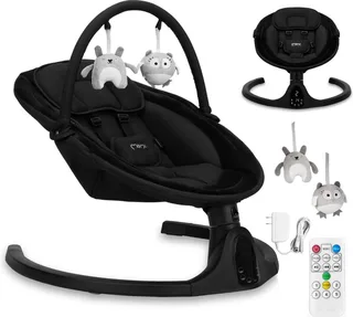 Kenani Onyx - Elektrische Babyschommel - Bluetooth - Afstandsbediening - 5 Schommelsnelheden von MoMi in Schwarz – Produktfoto 1 von 4
