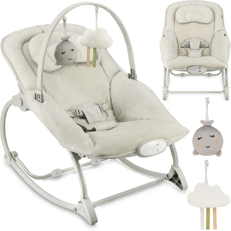 LAPIS - Babywipstoel - Wipstoel met Vibratie en Melodieën - Verstelbare Rugleuning van MoMi in Lichtgrijs – productfoto