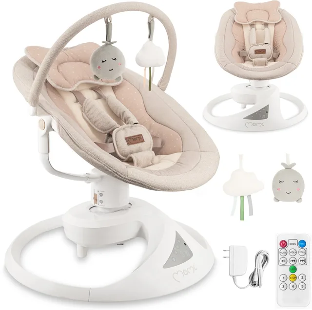 PEARL Elektrische Babyschommel en Wipstoel met Bluetooth, Afstandsbediening en 360° Draaibare Zitting
