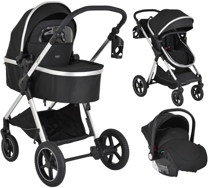 Alina Black Onyx 3-in-1 Combi Kinderwagen met i-Size Autostoel van Moni in Zwart – productfoto