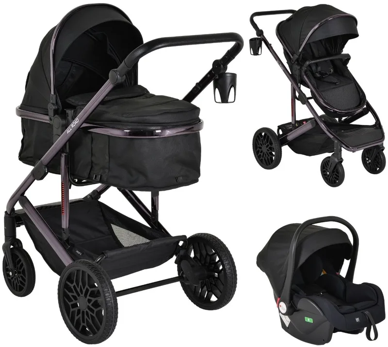 All Road Black 3-in-1 Combi Kinderwagen met i-Size Autostoel van Moni in Zwart – productfoto