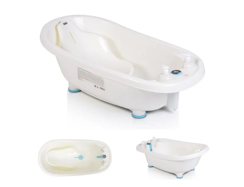 Babybadewanne Set Bubble, Thermometer, Sitz, Duschgel- und Shampoospender, Badewanne mit Sitz van Moni in Blau – productfoto
