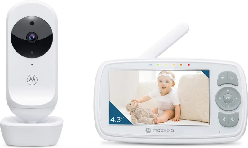 Babyfoon met Camera - Baby Monitor VM34 - Baby Camera met Kleuren Display, Tweeweg Communicatie, Slaapliedjes en Infrarood Nachtvisie - 300M Bereik de Motorola en Wit – photo produit