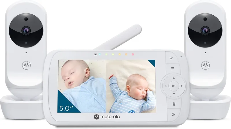 VM35-2 - Babyfoon met 5-Inch Gesplitst Scherm en 2 Camera's - Nachtvisie - Ingebouwde microfoon från Motorola i Wit – produktbild