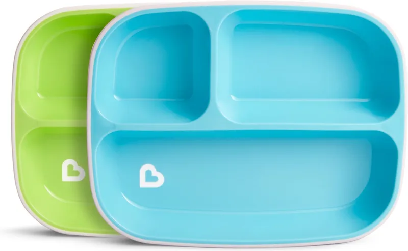 Anti-Slip Borden Met 3 Vakken - Splash - Vaatwasser- en Magnetronbestendig - Per 2 Stuks - Kinderbordjes - Groen/Blauw van Munchkin in Groen blauw – productfoto