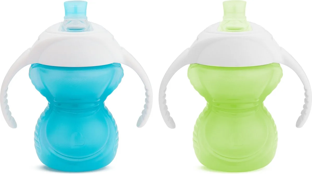 Drinkbeker 2-pack - Click Lock Bite proof trainer cup - Bijtbestendige drinkbeker voor baby's - Overgangsbeker - vanaf 6 maanden - Beker met handgrepen - 207ml - Groen/Blauw - 2 Munchkin bekers van Munchkin in Click Lock Blauw, Groen – productfoto