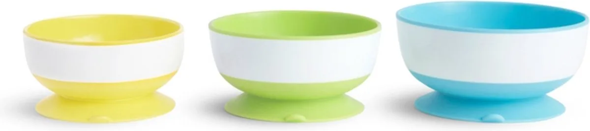 Kommetjes met Zuignap - Suction Bowls - Per 3 Stuks - Vaatwasser en Magnetronbestendig - Vanaf 6 Maanden de Munchkin en Jaune, Vert, Bleu – photo produit