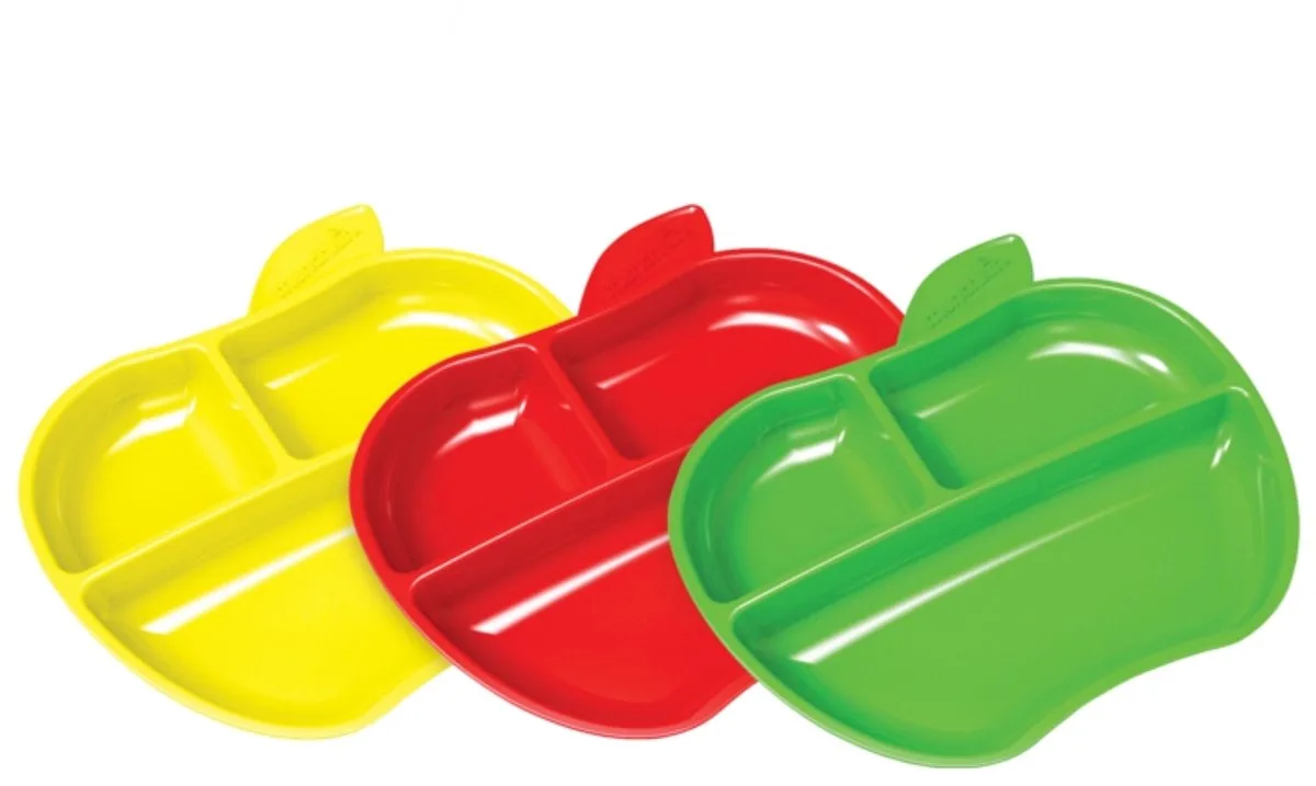 Lil' Apple Plates - Kinderbord - Kinderservies - Per 3 Stuks - Vanaf 6 Maanden van Munchkin in Geel, Rood, Groen – productfoto