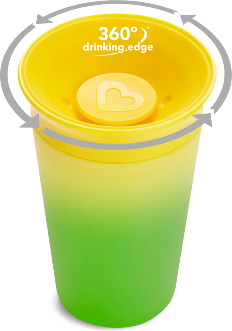 Miracle Anti-Lek 360° Drinkbeker - Sippy Cup - Veranderd van Kleur - Warmtegevoelig - Oefenbeker voor Baby en Kind - 266ml - Geel/Groen van Munchkin in Geel – productfoto