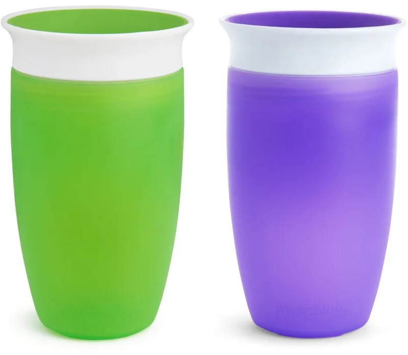 Munchkin 2pk Miracle Anti-Lek 360° Drinkbeker - Sippy Cup - Oefenbeker voor Baby en Kind - 2 Stuks - 296ml - Groen van Munchkin in Paars – productfoto
