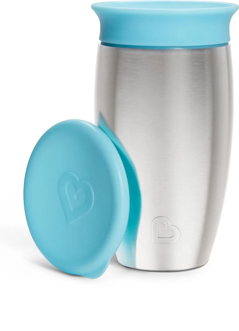Roestvrijstalen Drinkbeker - Miracle® 360° Sippy Cup - Koelt tot 10 uur - Anti-Lek Drinkbeker - 266ml - Blauw - Vanaf 12 Maanden van Munchkin in Steel Blauw – productfoto