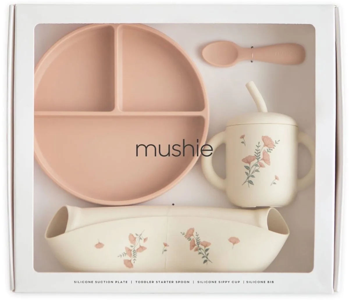 Giftbox Kinderservies Set Feeding Toddler Set de Mushie en Pink Flowers – photo produit