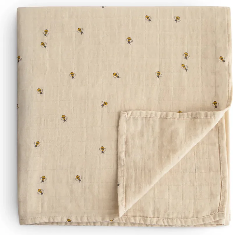 Hydrofiele Doek XL Swaddle Bijen by Mushie in [Beige] – product photo