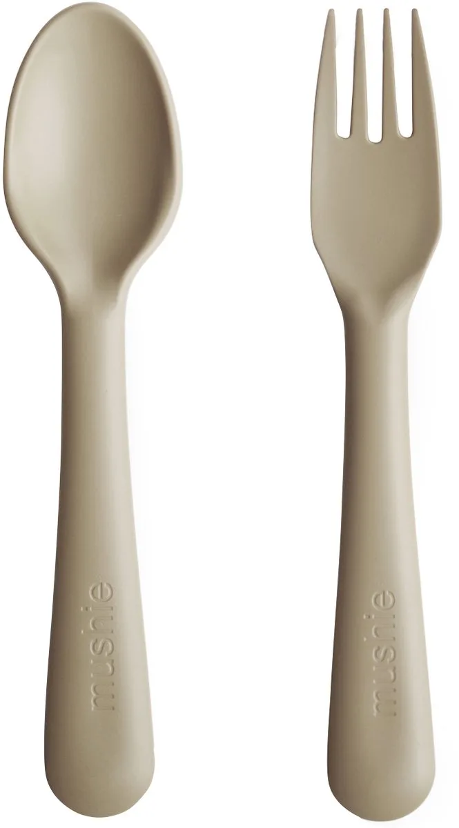 Kinderservies Vork & Lepel - Bestek fra Mushie i Vanilla – produktbillede