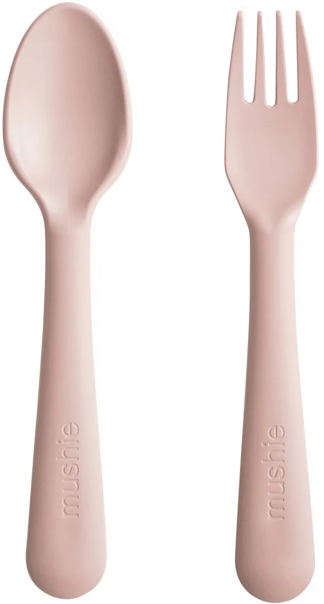 Kinderservies Vork Lepel från Mushie i Blush – produktbild