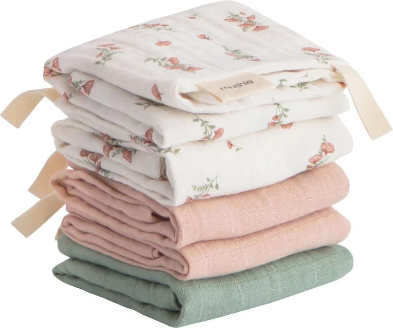 Monddoekje Muslin Cotton Pink Flowers 5-Pack van Mushie in Roze – productfoto