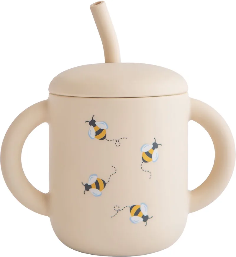 Oefenbeker met Rietje - Bees by Mushie in Beige – product photo 1 of 4