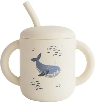 Oefenbeker met Rietje - Whales van Mushie in Créme – productfoto 1 van 4
