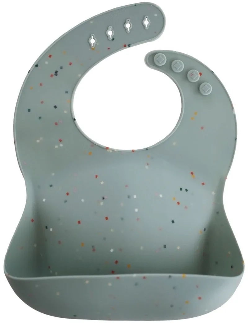 silicone slabbetje Confetti cambridge van Mushie in Blauw – productfoto