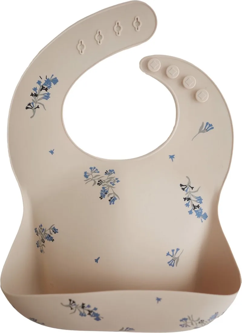 Siliconen Baby Slabbetje met Opvangbakje | Lilac Flowers | BPA ftalaatvrij| afwasbaar van Mushie in Beige – productfoto