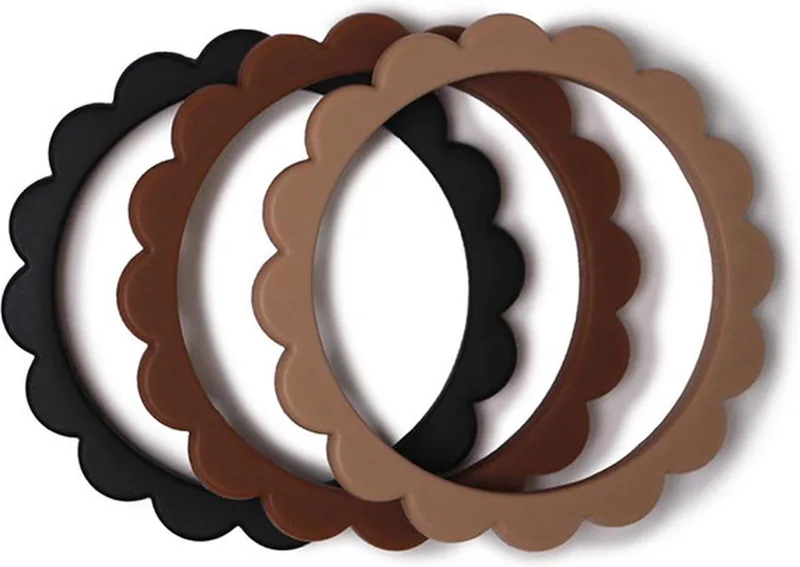 Siliconen Bijtringen mix 3pack - bruin beige van Mushie in Zwart – productfoto