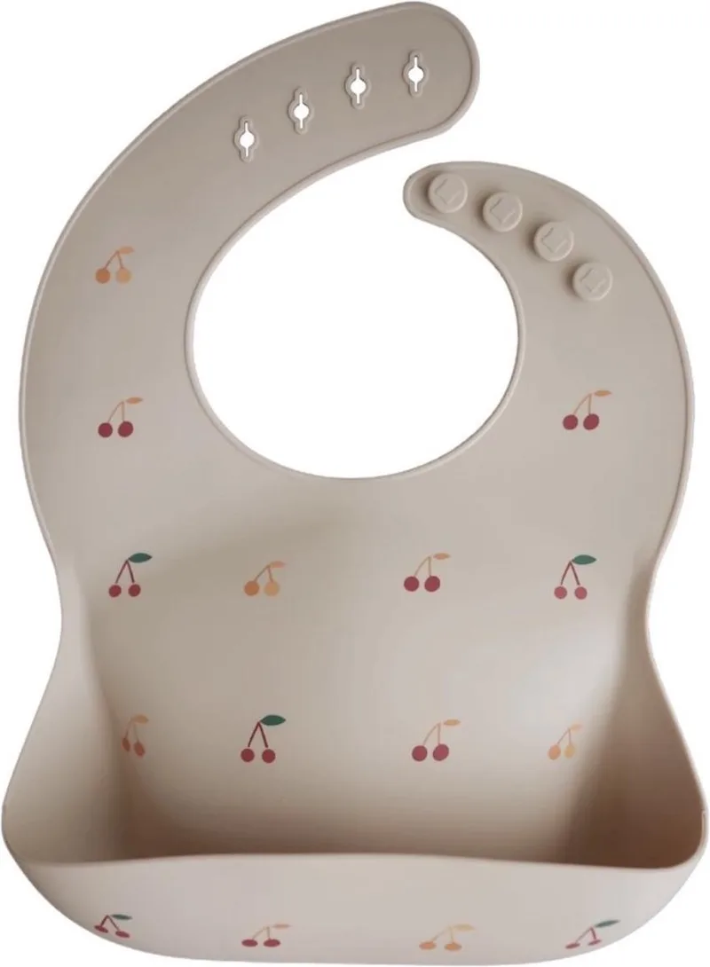 siliconen slabbetje cherries - kersen - fruit - fruits - cherry - etenstijd - baby - dreumes - peuter - BPA-vrij by Mushie in Beige – product photo