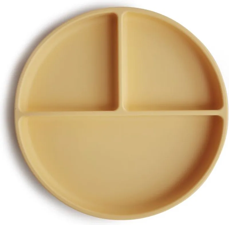 Assiette compartimentée en silicone avec ventouse, assiettes et bols de Mushie en Daffodil – photo produit