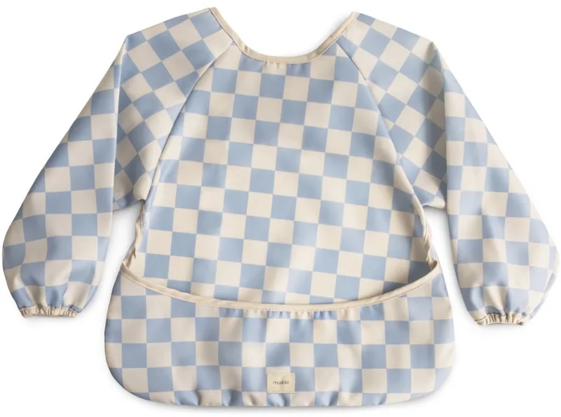 Slab met mouwen - Blue Check - Geblokt - Waterbestending by Mushie in Beige – product photo