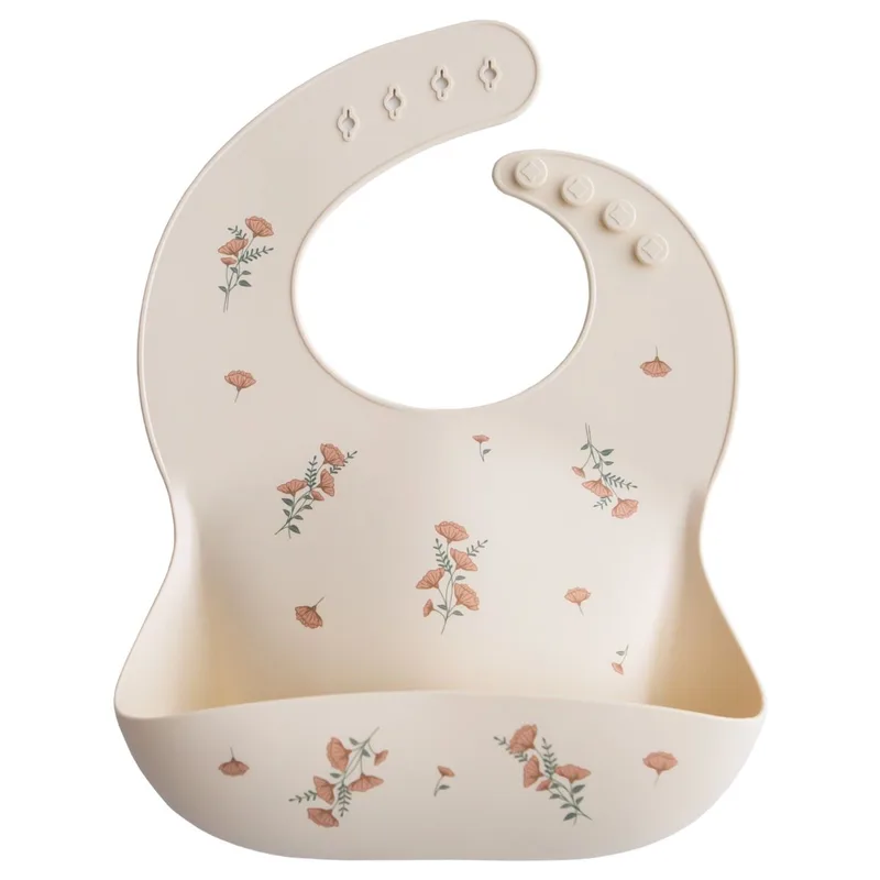 Slabber Mushie Siliconen Pink Flowers de Mushie – photo produit