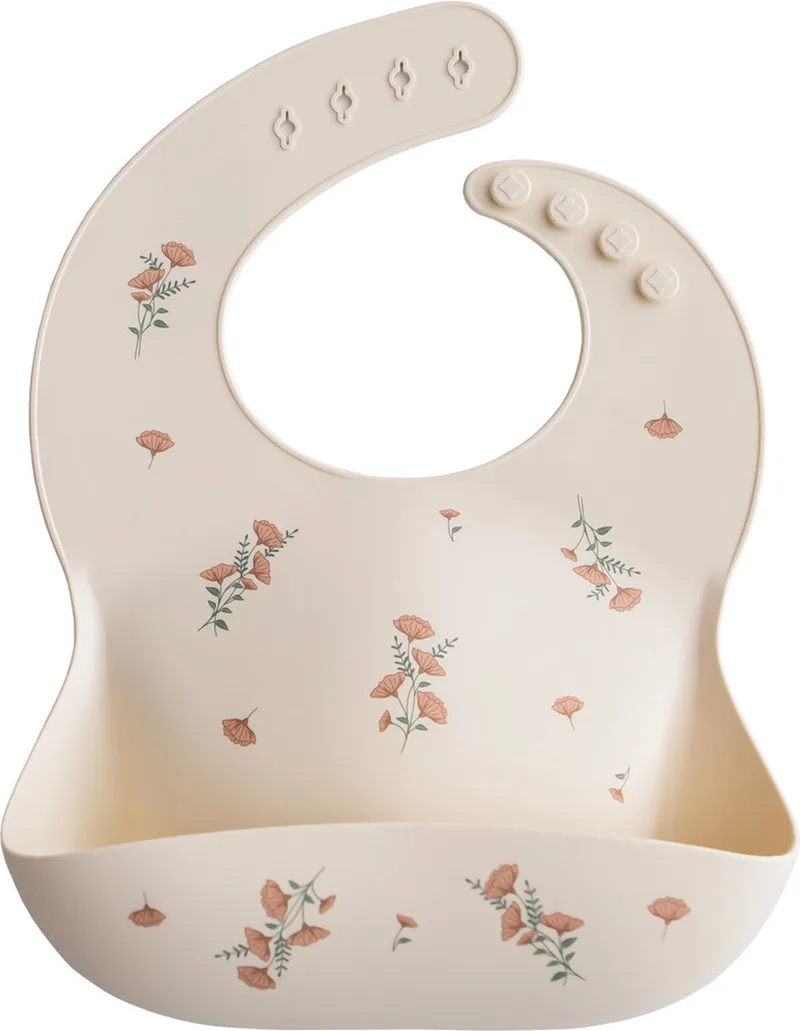 Slabbetje Siliconen från Mushie i Pink Flowers – produktbild