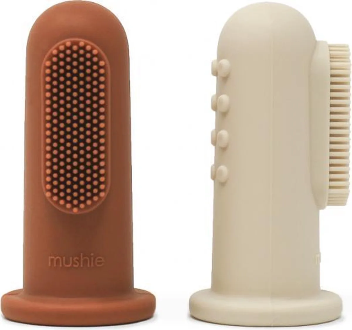 Toothbrush - Vingertandenborstel - Tandenborstel baby - Tandenborstel peuter - Tandenborstel kind - vingertandenborstel - 2 stuks clay / sand van Mushie in Clay en Shifting Sand – productfoto