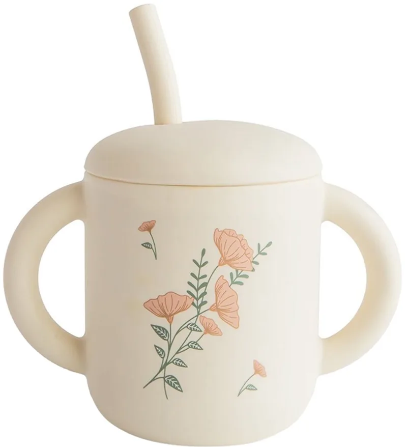 Trainings Drinkbeker met Rietje Flowers by Mushie in Pink – product photo 1 of 4