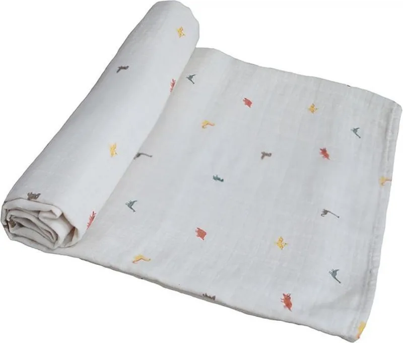 zachte grote Hydrofiel doek / Tetradoek | 120 x 120 cm | Dinosaurus de Mushie en Beige – photo produit