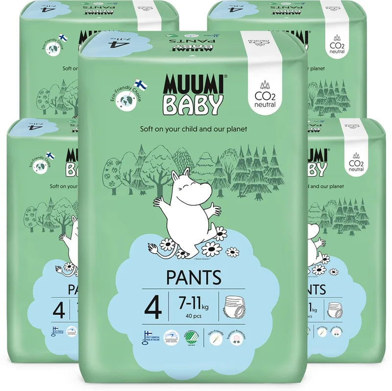 Eco Luierbroekjes - Maat 4 - 7-11 kg - 200 Stuks - Hypoallergeen - Gevoelige Huid - Parfumvrij - MaandBox by Muumi Baby – product photo